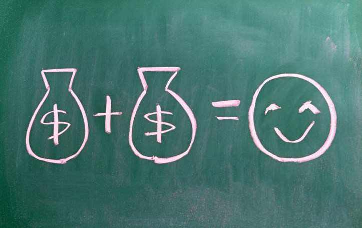 concept of money brings you happiness writen on chalkboard